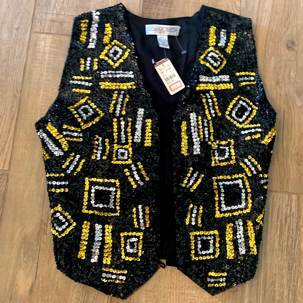 Womens Vintage Amanda Smith Silk & Sequined vest size medium